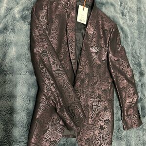 Ron Tomson Metallic Plum Paisley Jacquard Blazer